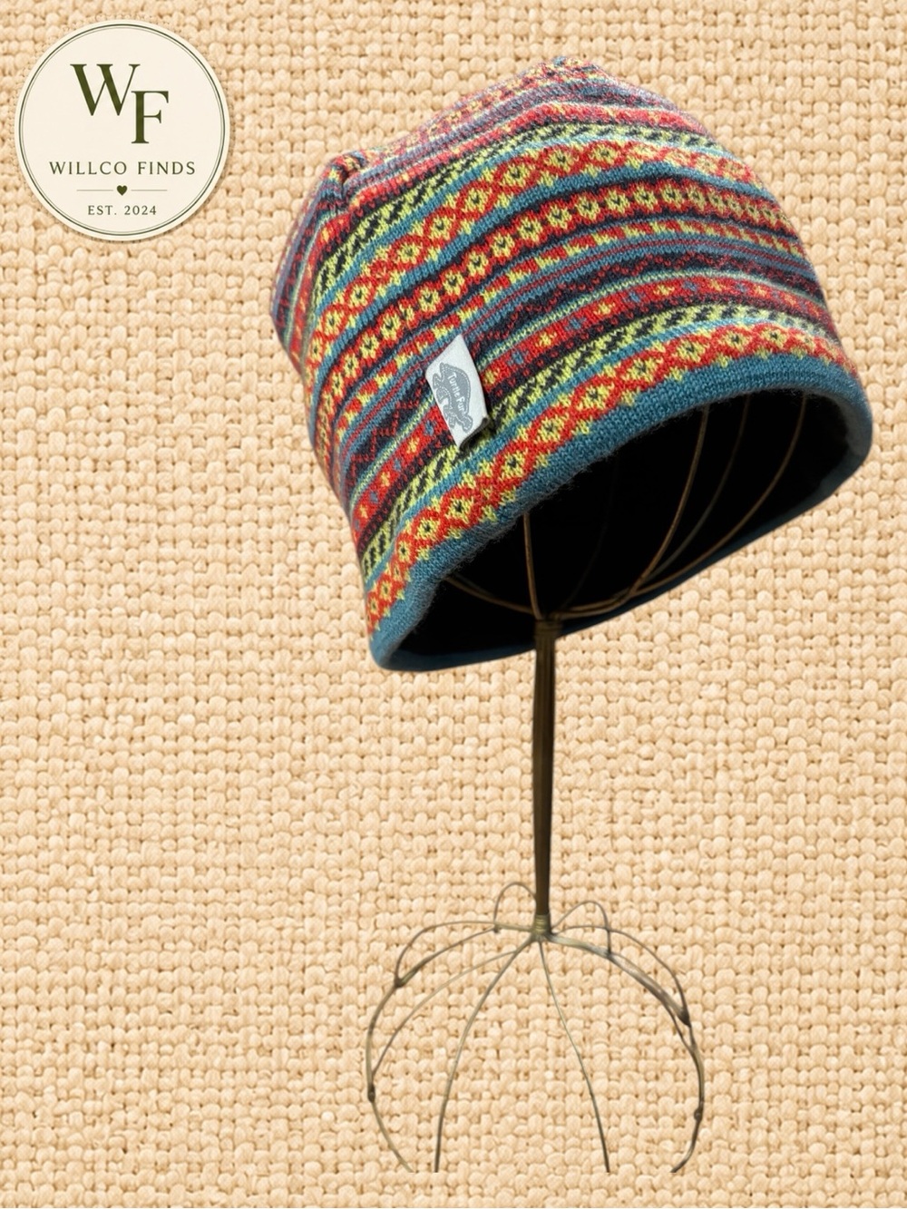 Turtle Fur Merino Wool Fair Isle Nordic Beanie Fleece Lined Adult